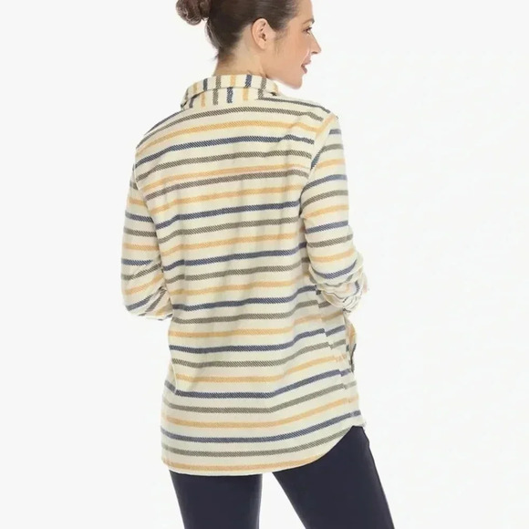 O'Neill Women's Polar Fleece Button Up Shirt Jacket Size XXL Yellow Blue Striped - Picture 3 of 13